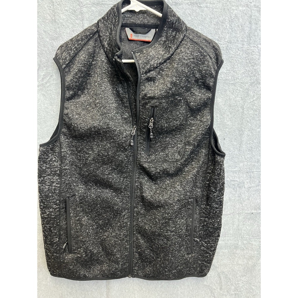 Free Country Mens XL Gray Heather Sweater Fleece Full Zip Outdoor Vest Pockets